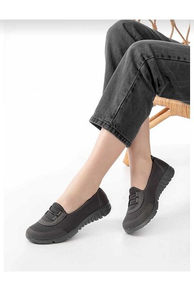 BAYRAMOĞLU KUNDURA Byk 0020 Women's Flat Shoes with Elastic Laces Detailed Daily Walking Sports Mother's Shoes