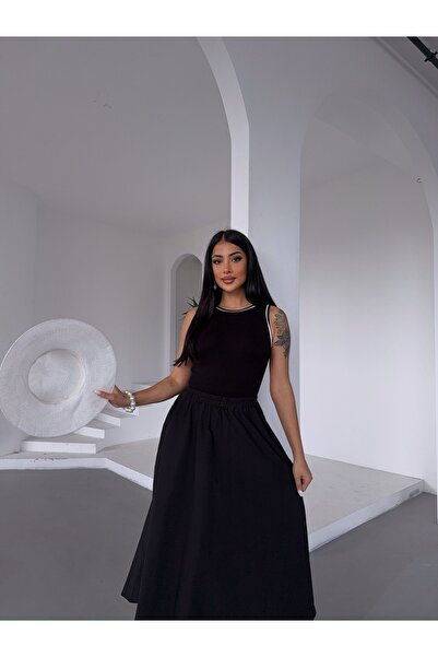 Ekim Store Μαύρο λουράκι Contrast Maxi Φόρεμα