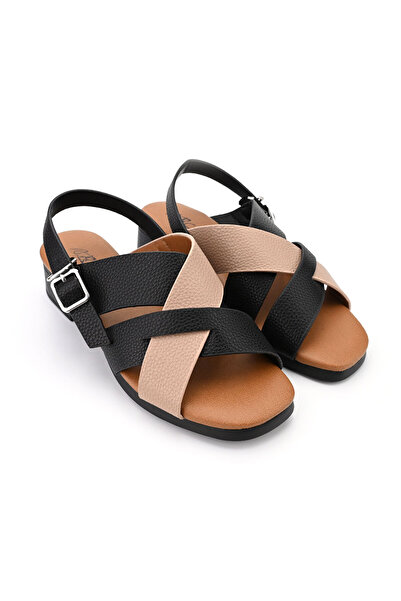 Tmall Sandale de damă, cu toc gros, din piele ecologică, Sa70, negre