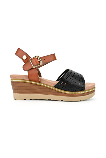 Tmall Sandale de damă, cu platformă, din piele ecologică, Sa63, negre