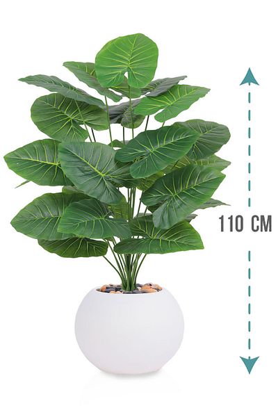 Generic Artificial Heart Leaf Seedling (Alocasia 24 Branches) in a Round Plastic Pot