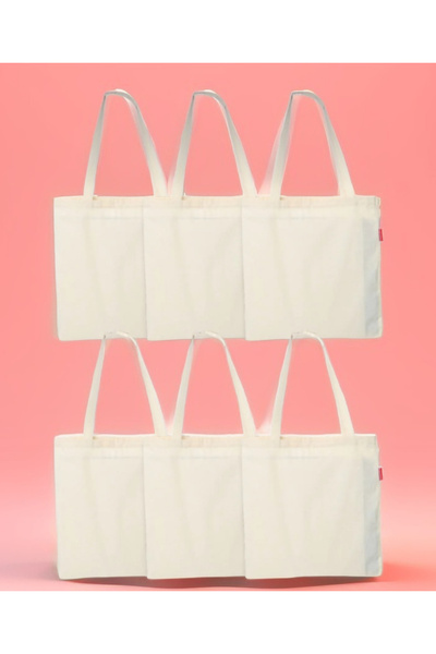 ÇIQRIK HOME 6 Adet Punch İşlemelik Bez Çanta 35x40 6 Adet Natural Keten-Pamuk...