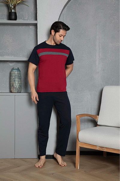 Huq Moda Moon Piece Κοντομάνικο Σετ Ανδρικές Βαμβακερές Πιτζάμες Βουργουνδίας