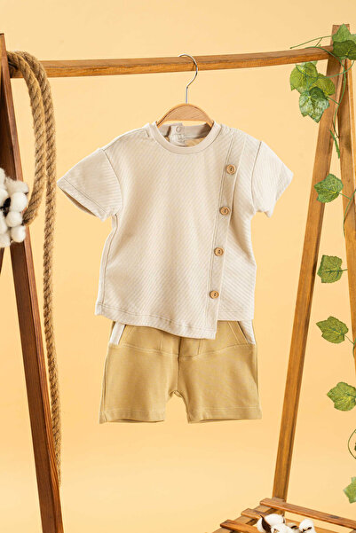 bombe Girl Boy Baby Kids Gray 2 Piece Set Crew Neck Shorts Cotton Comfortable...