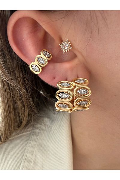 Pinery Jewels Vip Series - Pair of Oval Row Zircon Stone Earrings