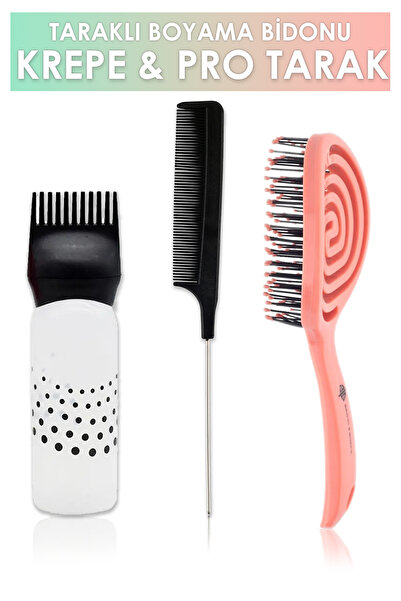 Tikatti Scalloped Hair Coloring Bottle , S&S Pro Comb and Metal Crepe Comb Set of 3