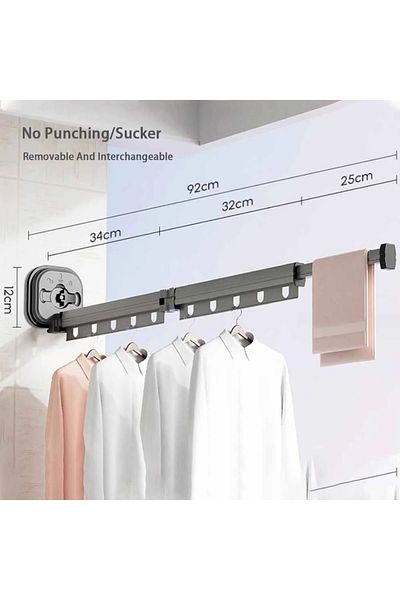 Choice 2 black fold Sucker Folding Clothes Hanger Indoor Retractable Cloth Drying Rack Space Saving Home La