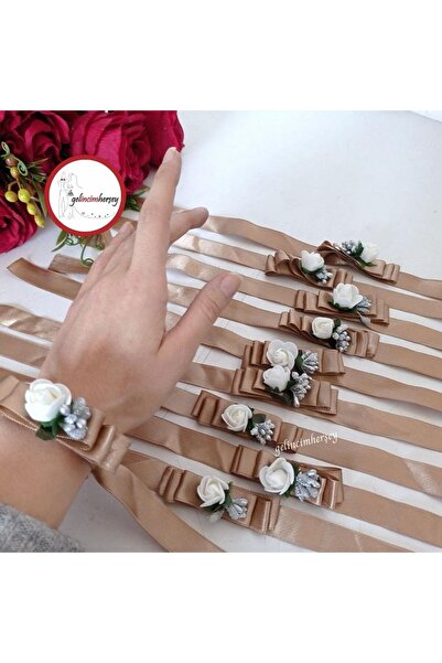 Gelincimherşey Bej 10'lu Çiçek Ve Pıtırcık Süslemeli Saten Nedime Bilekliği