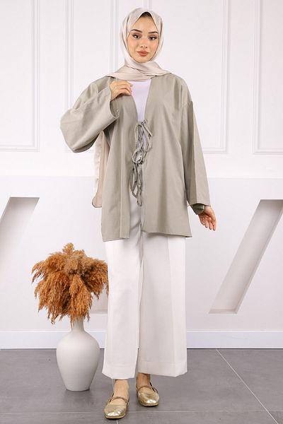 İmajButik Kimono kaki cu cravată în față