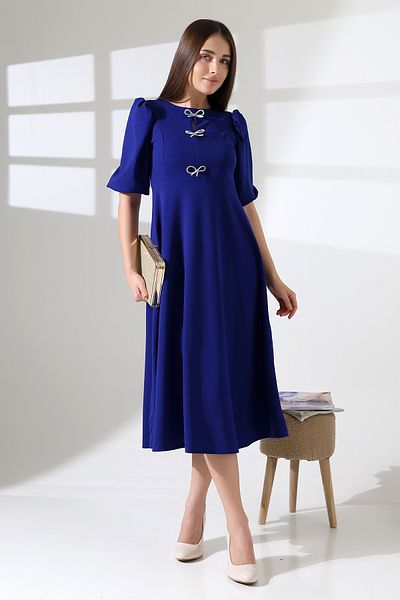 Planet Prestige Rochie midi cu mâneci pepene verde cu accesorii metalice - Saks Blue