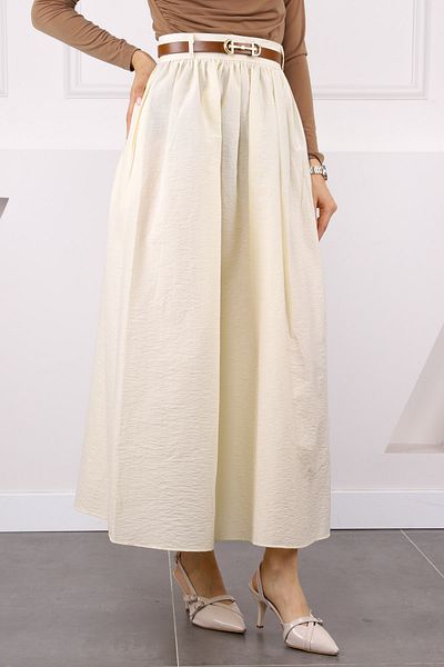 İmajButik Κρεμ φούστα με κορδόνι με ζώνη