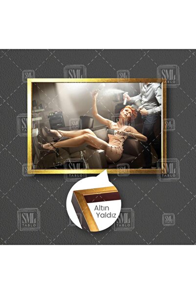 SML TABLO Saç Yaptıran Kadın Kuaför Makyaj Woman Çerçeveli Yatay Kanvas Tablo