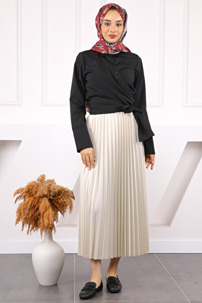 İmajButik Μαύρο πουκάμισο με δέσιμο στη μέση