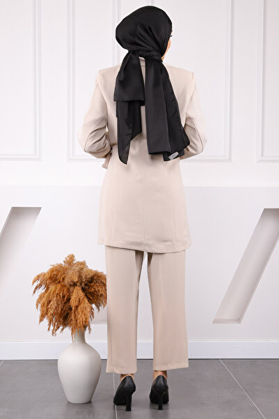 İmajButik Beige Side Baglama Crepe Jacket Pants Suit
