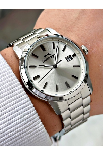 Slazenger Takvimli Gümüş Renk Çelik Kordon Çelik Kasa 10 ATM Su Geçirmezlik E...