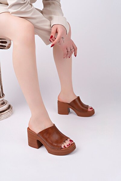 epaavm Wedge Heel Platform Tan Slippers