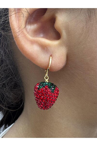 Arescollection kararmaz zirkon taşlı çilek sallantılı şık kadın küpe
