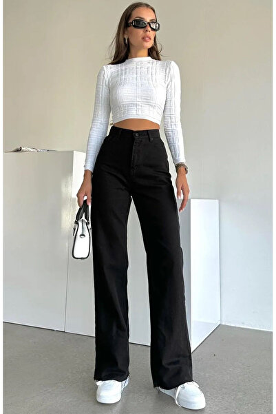 dressmix Blugi de damă negri largi de primăvară Pantaloni de denim Palazzo di...