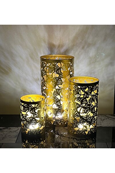 Souq DESIGNS طقم فوانيس عربية، حامل شموع مغربي، ديكور طاولة رمضاني، طقم من 3 قطع