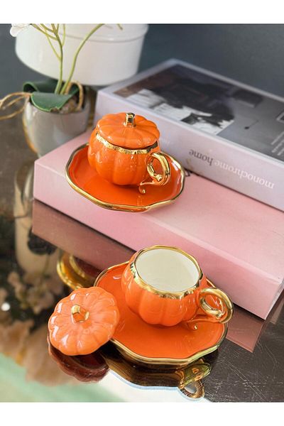 hinezahome Orange Pumpkin Cup Set for 6 People with 18 Pieces with Lid