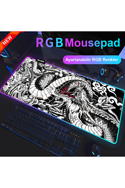 Xrades White Dragon RGB Mousepad 80x30 cm 13 farklı renk modu Su geçirmez oyuncu gaming XL mausepad