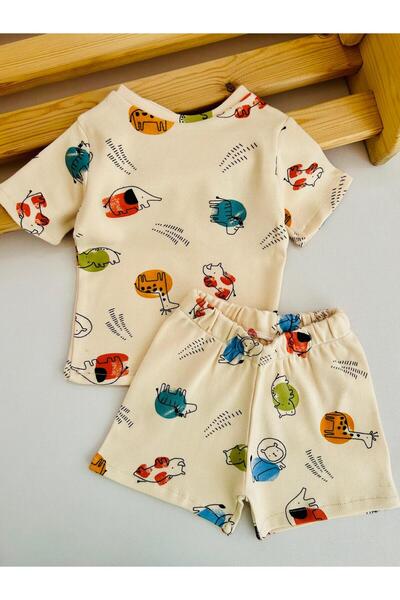 eymwes Baby Girl and Boy Summer Patterned Combed Cotton Shorts Set