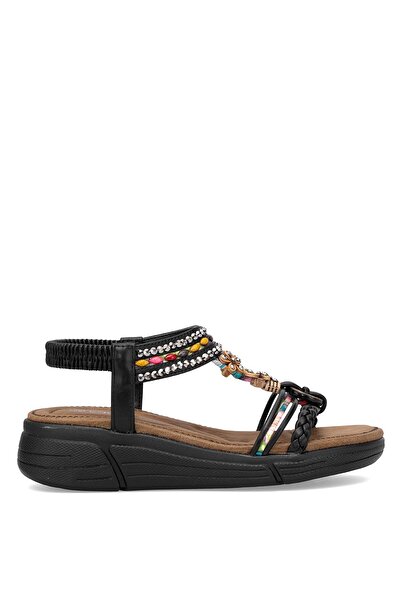 Guja 25Y154-4 Kadın Taşlı Düz Sandalet Siyah