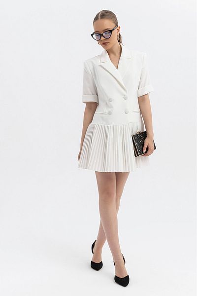 SOFT Jacket-Dress with Fabric Overlay Button Pleated Skirt