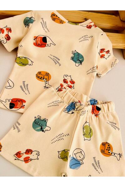 eymwes Baby Girl and Boy Summer Patterned Combed Cotton Shorts Set