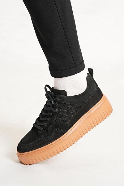 Shoetyle - Black Genuine Suede Lace-Up Men's Sneaker 115-K502
