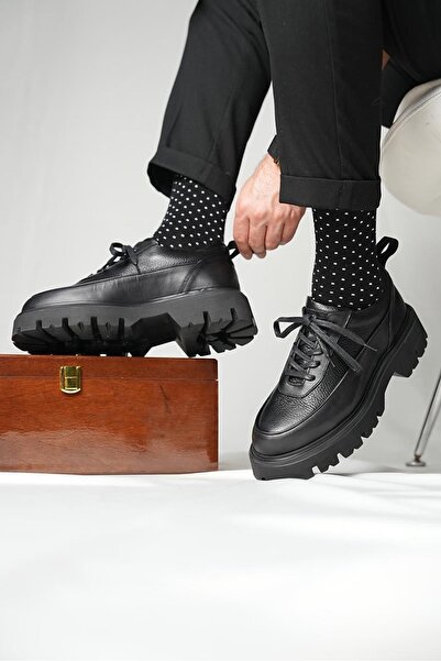 Shoetyle - Black Genuine Leather Lace-Up Men's Casual Shoes 115-K534