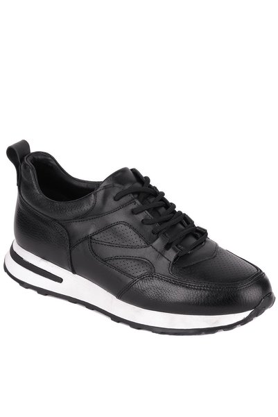 Shoetyle - Black Genuine Leather Lace-Up Men's Sneaker 115-K511