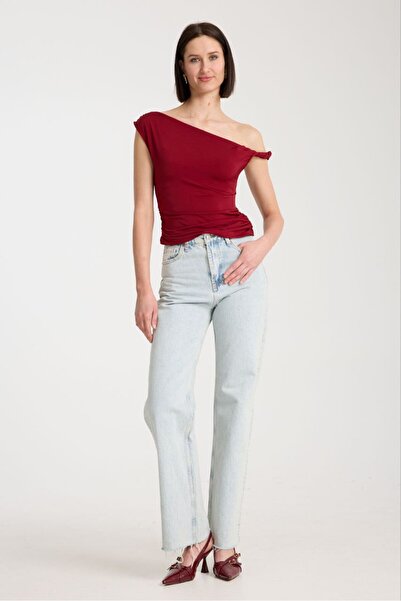 Planet Prestige Burgundy One Shoulder Twisted Stylish Bustier