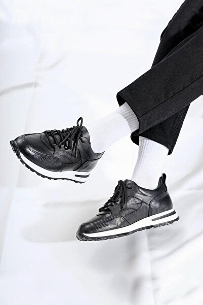 Shoetyle - Black Genuine Leather Lace-Up Men's Sneaker 115-K511