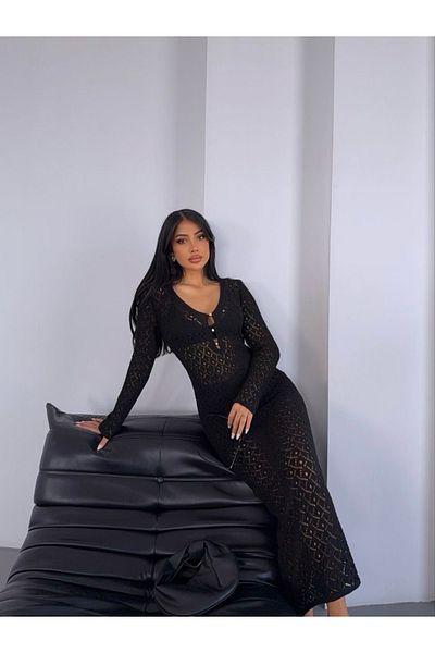 Ekim Store Openwork Maxi Beach Dress with Peplum Neckline