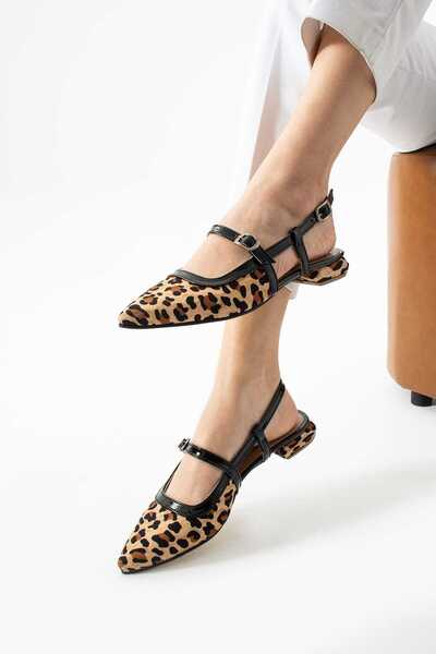 VANİLLA LİFE Women's Back Tie Black Leopard Sandals