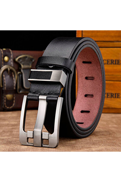 delis Мъжки колан C-61, естествена кожа, черно-сребрист