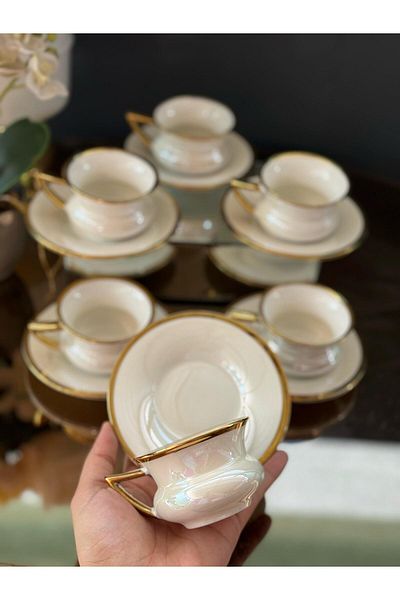hinezahome Pico Gold Cream Cup Set for 6 People