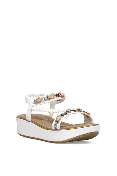 Guja 25Y121-4 Women's Stone Flat Sandals White