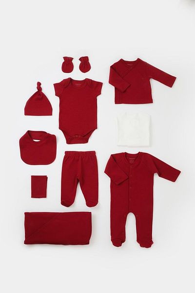 Magu Unisex Baby Organic Cotton Claret Red 10 Piece Hospital Discharge Set