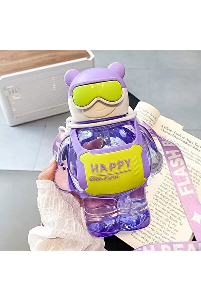 Livava Cool Bear Drinker 800 Ml, with Hanger and Straw, Blue, 30X13