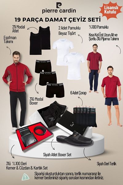 Pierre Cardin Men's Licensed Boxed Claret Red 19-Piece Groom Dowry Set Qçs.6Ey.Tk.Z4K68.19.L