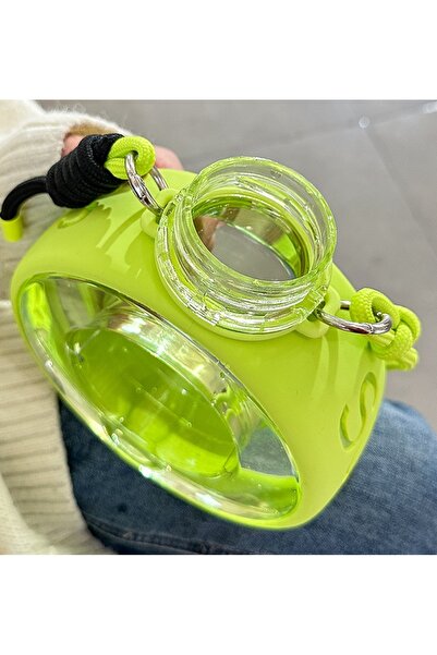 Livava Round Water Bottle 750 Ml, with Hanger and Straw, White, 20X16