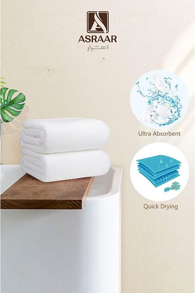 Asraar Bathroom Shower Soft Towels White Color,80x50cm 300g,Lightweight and Quick Drying ,Ideal Gift Choice