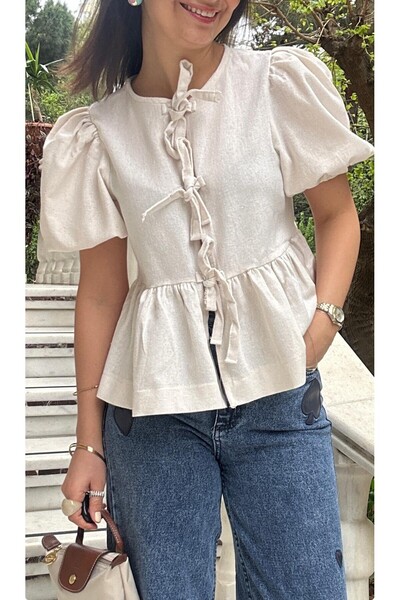 LaSorella Butik Kadın Ekru Keten Bluz