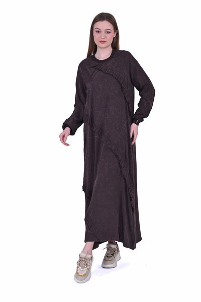 Invee Invee 7024 Ruffle Detailed Brown Modal Dress