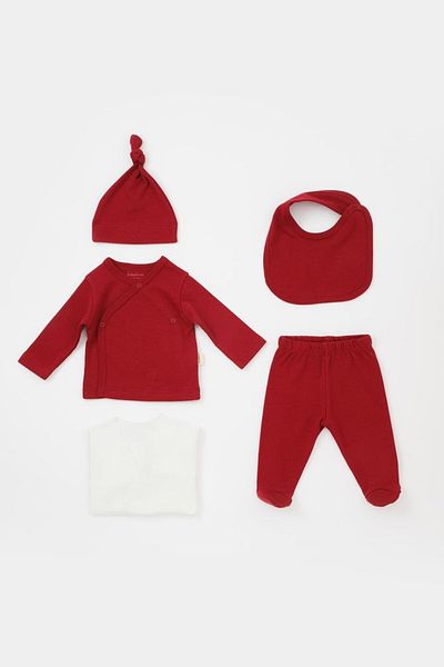 Magu Unisex Baby Cotton Claret Red 5 Piece Hospital Discharge Set