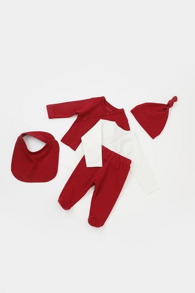 Magu Unisex Baby Cotton Claret Red 5 Piece Hospital Discharge Set