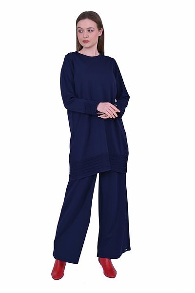 Invee Skirt Hem Rubber Strip Knitwear Women's Tunic Navy Blue