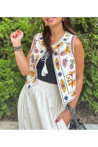 ESQ Embroidery Detailed Tie-Up Vest